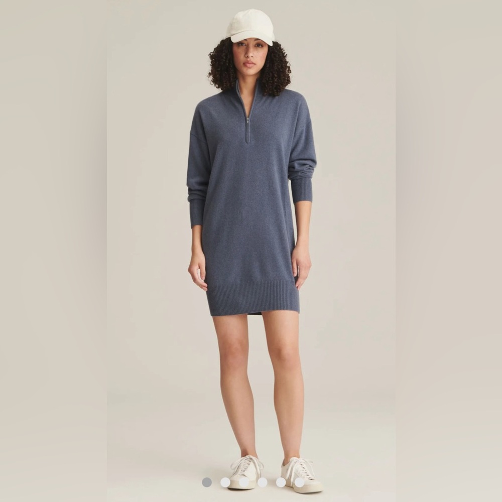 Naadam Recycled Cashmere Quarter Zip Dress in Slate Blue size S
